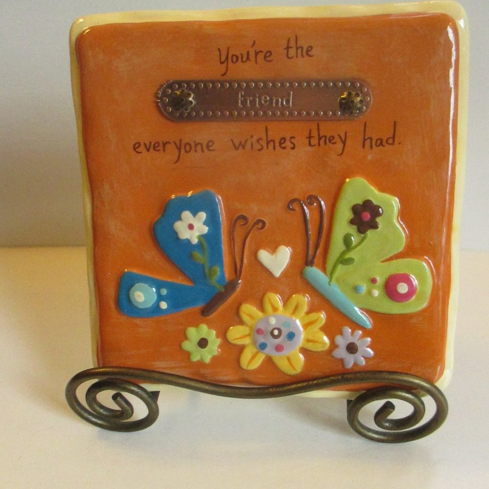 Friendship Butterflies tile plaque on metal easel You're the Friend
